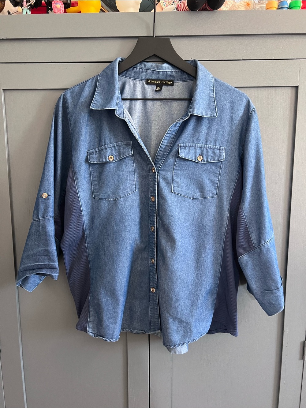 Always Indigo Button-Front Denim Shirt Jacket - Blue